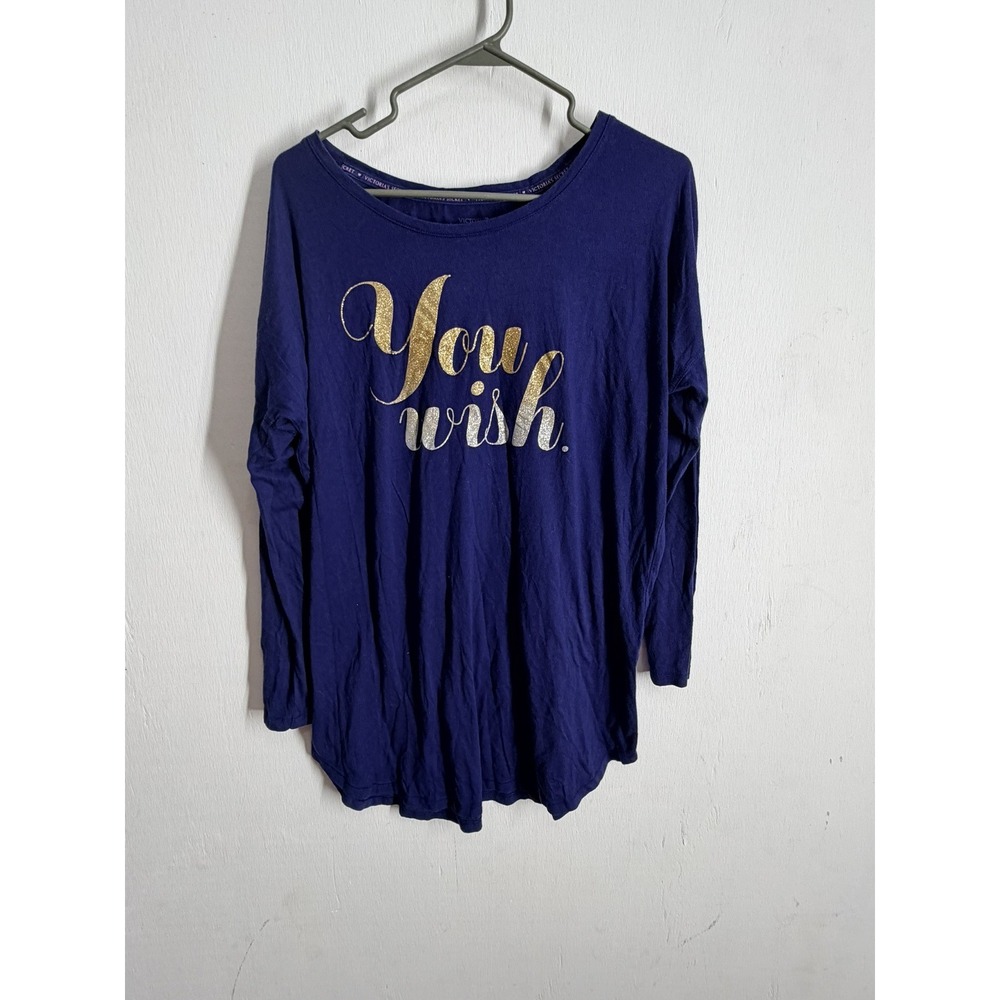 Victoria's Secret Purple You Wish Glitter Graphic Long Sleeve Pajama Top Medium